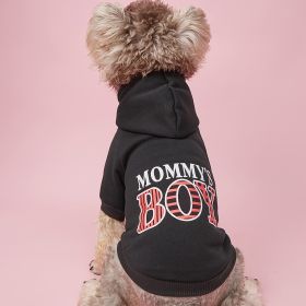 Pet Hoodie For Small & Medium Dogs; "Mommy's Boy" Pattern Dog Hoodie; Winter Pet Apparel (Color: black)