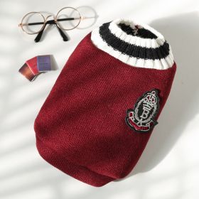 Knitted Vest V-neck Pet Clothes (Option: 278 Badge Sweater Wine Red-M)